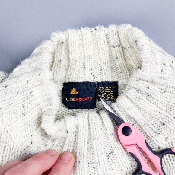 Fair Isle Sweater, Vintage 90's Mock Neck Geometric Knit Women's Pullover Jumper - Picture 6 of 7